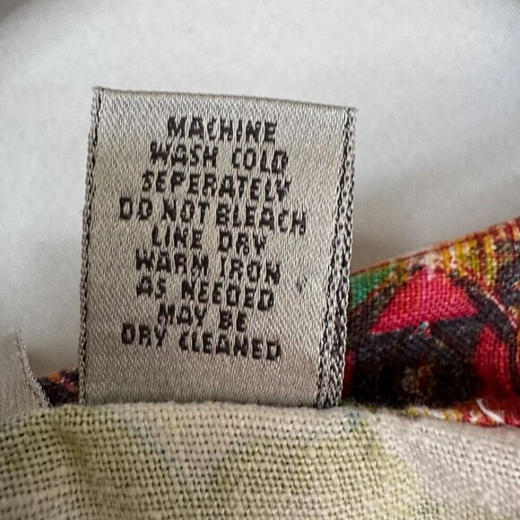 Chico's 100% Linen Ivory Water Color Floral Tie Front Long Sleeve Top Size M - Picture 12 of 13